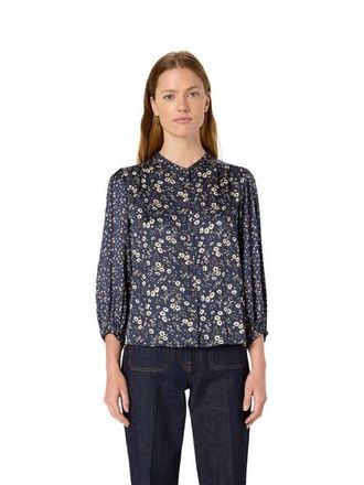 Gerard Darel Anaelle Floral Mandarin Collar Shirt in Navy Blue at Nordstrom, Size 10