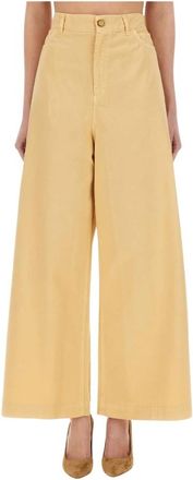 Alysi Wijde Katoenen Broek - Dames - Wijde Broeken - Geel - W26 - Katoen - Broeken