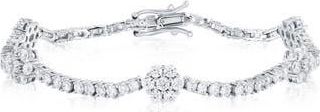 Suzy Levian Cubic Zirconia Flower Station Tennis Bracelet in Silver/Clear at Nordstrom Rack