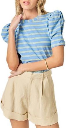English Factory Stripe Puff Sleeve Top in Blue/Lime at Nordstrom Rack, Size X-Small