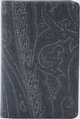 Etro Portacarte bifold in cotone spalmato con iconica stampa Paisley