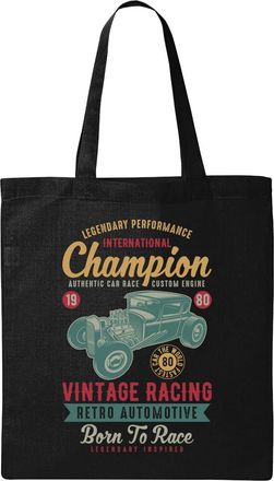 Generic Vintage Racing Muscle Car Born To Race Natural Ecological Cotton Tote Bag Black