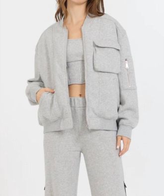 Vintage Havana Contrast Zipper Bomber Jacket In Grey