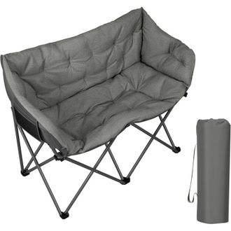 Woltu Woltu 1x Sof&aacute; De Camping Plegable, Silla De Camping De 2 Plazas Con Reposabrazos Y Bolsillo, Carga 220 Kg, Gris Oscuro