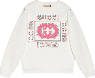 Gucci (WMNS) Gucci Vintage Logo Quilted Sweatshirt White Pink 717400-XJEV9-9095