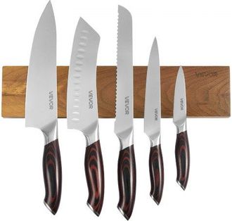 OEM Juego De Cuchillos De 6 Uds, Con Soporte Magn&eacute;tico, Acero Inoxidable De Alto Carbono, Resistente A Roturas, Con Aspecto De Nogal, Para Cortar, Picar Y
