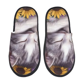 Generic Warm Sunflower Sleeping Cat Women Men Slippers Warm Shoes Soft House Shoes For Bedroom Winter Outdoor L