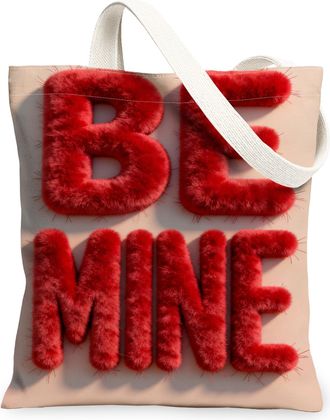 Generic ValentineS Day Plush Canvas Tote Bags, Cute Fuzzy Letter Design Reusable Shopping Bags, Soft Chic Lightweight Washable Sho, Red, 13x15 Inch