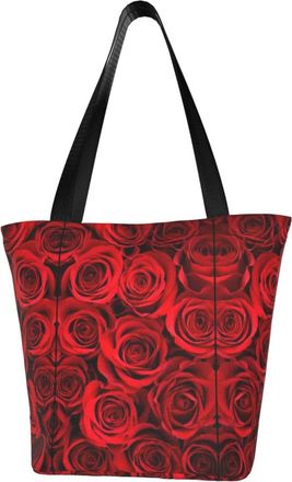 AOOEDM Red Rose Floral Reusable Grocery Bag Shopping Bag Casual Shoulder Bag Handbag for Men Women ECO Market Bag Beach Bag Travel Totes