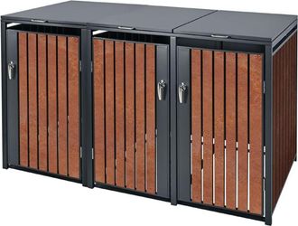 ML Design Ml-design - Cobertizo Triple Para Ocultar Cubo De Basura 3x 240l Antracita Y Marr&oacute;n &Oacute;xido Rojizo 200x80x116,3 Cm Caseta De Acero Para Jard&iacute;n Exterior 