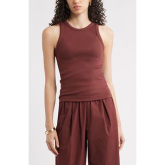 Nordstrom Everyday Cotton Rib Tank in Brown Raisin at Nordstrom Rack, Size Large