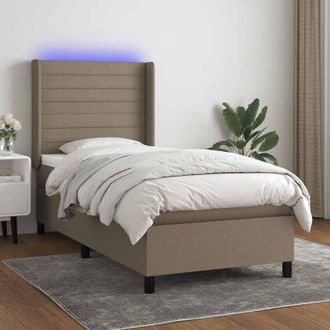 vidaXL Vidaxl - Cama Box Spring Colch&oacute;n Y Luces Led Tela Gris Taupe 90x190 Cm