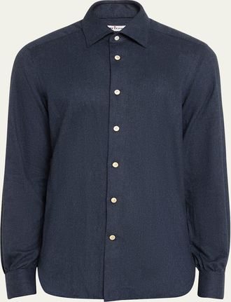 Kiton Mens Twill Flannel Sport Shirt