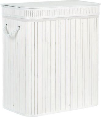 Beliani Cesta De Madera De Bamb&uacute; Blanca 60 Cm 2 Compartimentos Tapa Cremallera Asas Kalthota