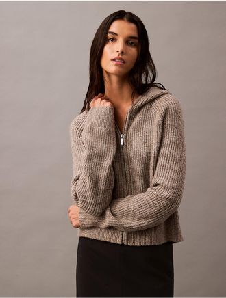 Calvin Klein Womens Ribbed Knit Sweater Hoodie - Grey - XS