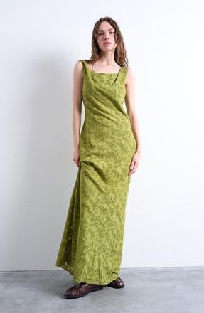 Topshop Floral Appliqu&eacute; Sleeveless A-Line Dress in Medium Green at Nordstrom Rack, Size 8 Us (Fits Like 6-8)