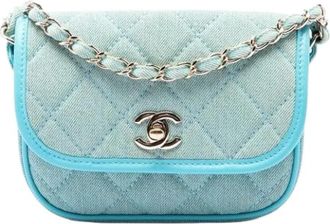 Chanel Pre-owned Quilted Denim Crossbody - Dames - Vintage Schoudertas - Blauw - ONE Size - Denim - Vintage