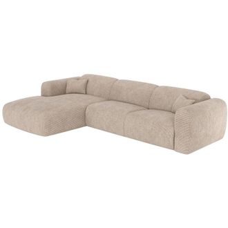 Vente-Unique Grande divano ad angolo sinistro convertibile express divano express in velluto cote&igrave; beige POGNI