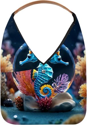 Generic Seahorse Crystal Ball Reusable Lightweight Grocery Bags - Foldable Into Compact Pouch, Washable & Sturdy, Multipurpose for Shopping and Travel