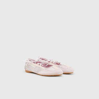 Diesel D-Mile - Lace-up ballerina flats in leather and mesh - Flats - Woman - Pink