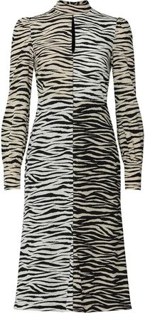 A.L.C. A. L.C. Kennedy Dress Womens White Beige Zebra Print Long Sleeve Sheath RED21