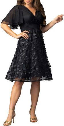 Kiyonna Pretty Petals Mesh Cocktail Dress in Onyx Blossoms at Nordstrom, Size X-Large