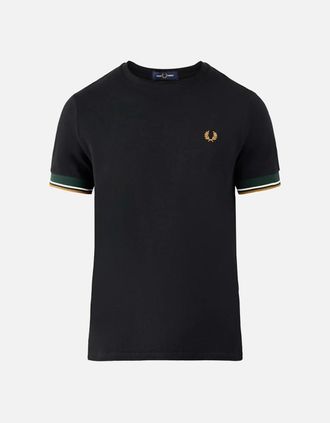 Fred Perry Mens Fred Perry Twin Tipped Cuff T-Shirt Black/Green/Caramel - Size: 38