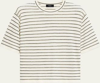 Theory Stripe Knit Short-Sleeve Boyfriend Tee