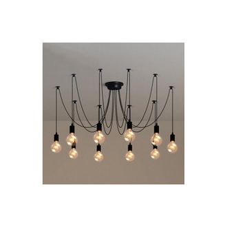 OEM Suspension Lustre - 10 T&ecirc;tes - Metal Negro - Estilo Retro Industrial - Para Interior Salon Habitacion Cocina Cafe - 1 Unidad