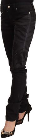 Just Cavalli Womens Black Mid Waist Embellished Skinny Jeans Cotton Elastane Clothing