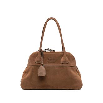 Miu Miu Bauletto Logo-embossed Suede Shoulder Bag