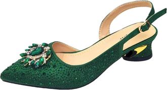 Generic Womens Shoes and Bag Set Sparkly Crystal Decoration Low Mid Heel Dress Pumps Matching Gold Chain Handbag