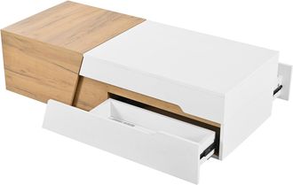 STILVORA Mesa De Centro Con Tablero Deslizante, 2 Cajones Y Compartimentos, Estilo Moderno, En Mdf, Natural Y Blanco
