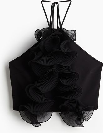 H&M Neckholdertop mit Volantbes&auml;tzen - Schwarz