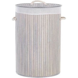 Beliani Beliani - Cesta De Madera De Bamb&uacute; Gris Blanco 60 Cm Multifuncional Tapa Asas Sannar