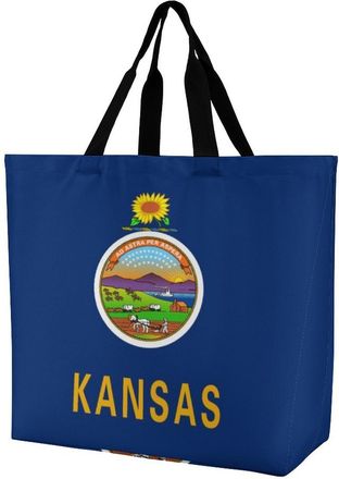 Generic Kansas State Flag Tote Bag Reusable Grocery Shopping Bags Large Travel One Shoulder Handbag for Picnic Work