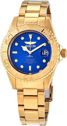 Invicta Pro Diver Quartz Blue Dial Yellow Gold-tone Mens Watch 29940