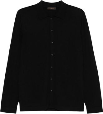 Zanone Camicia con bottoni - Heren - Casual Overhemden - Zwart - M - Wol - Overhemden