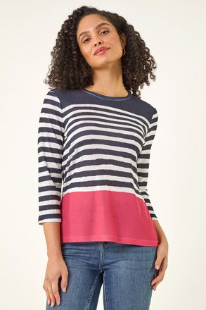 Roman Contrasting Stripe Print Top