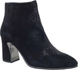 Django & Juliette Womens Kazou Heeled Leather Ankle Boots In Black-Black Suede Jewels