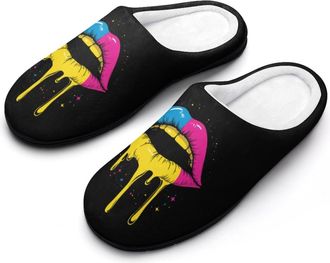 Generic Pansexual Flag Lgbt Gay Dripping Lips Womens Cotton Slipper Comfortable Cozy Plush Slippers Anti-Skid Indoor House Closed Toe Shoes