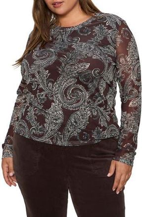 Sanctuary Perfect Long Sleeve Mesh Top in Mineral Paisley at Nordstrom Rack, Size 3X