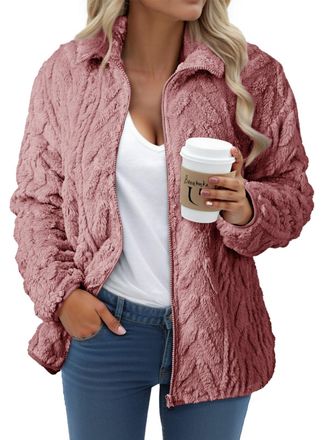 Dokotoo Winter Fleece Jackets for Women Fashion Warm Fuzzy Womens Coats with Pockets Classic Zipper Stand Collar Casual Ladies Outwear Solid Color Womens Jack