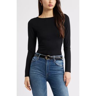 Open Edit Cowl Back Long Sleeve Shirt in Black at Nordstrom, Size Xx-Small