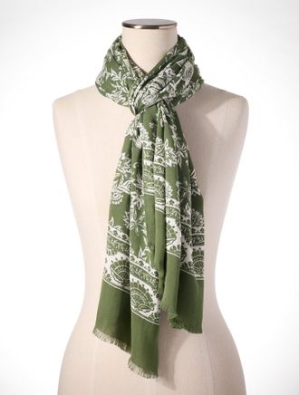 Talbots Etched Floral Oblong Scarf - Olive Leaf - 001 Talbots