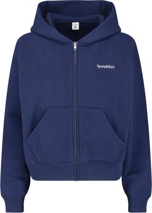Sporty & Rich Blue Cropped Zip-Up Cotton-Blend Hoodie
