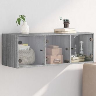 vidaXL Mueble De Pared Puertas De Vidrio Gris Sonoma 102x37x35 Cm Vidaxl