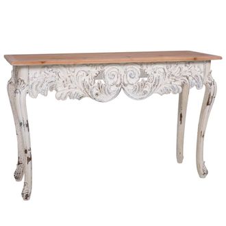 Wanderlust Deco Recibidor De Madera Blanco Envejecido Y Natural 120x40x77h Cm