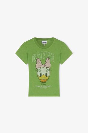 Ganni Minced Herb Daisy Duck Green Baby Fit T-shirt - Size XXS Recycled Cotton