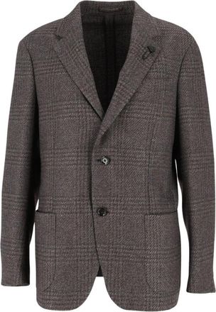 Lardini Roma Prince of Wales ruitpatroon blazer - Heren - Blazers - Bruin - XL - Leer - Jassen